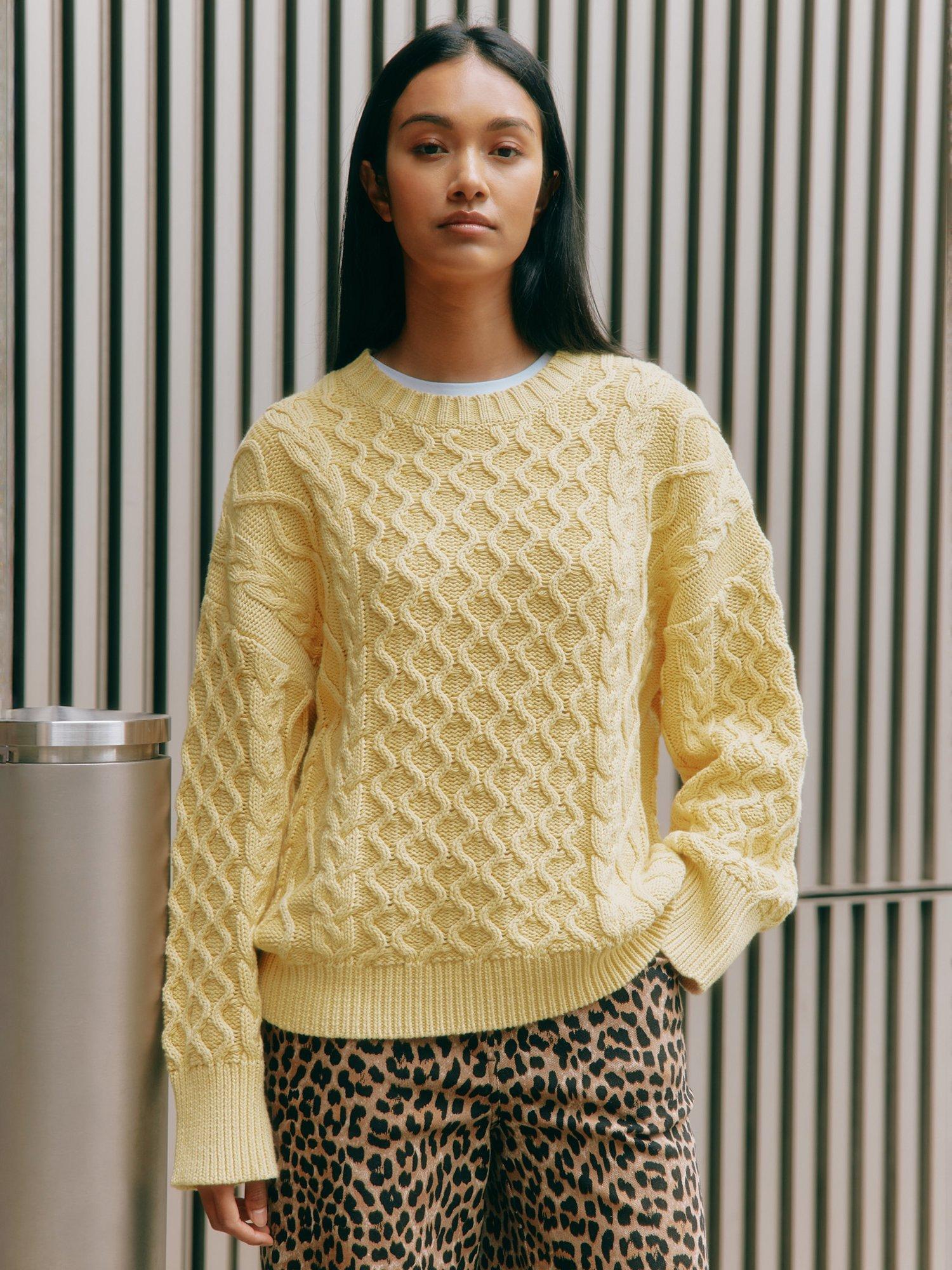 Product image 1 of 4, which shows Albaray Cable Knit Pure Organic Cotton Jumper, Lemon, 10