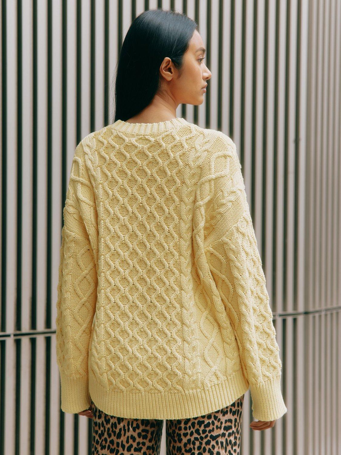 Product image 2 of 4, which shows Albaray Cable Knit Pure Organic Cotton Jumper, Lemon, 10
