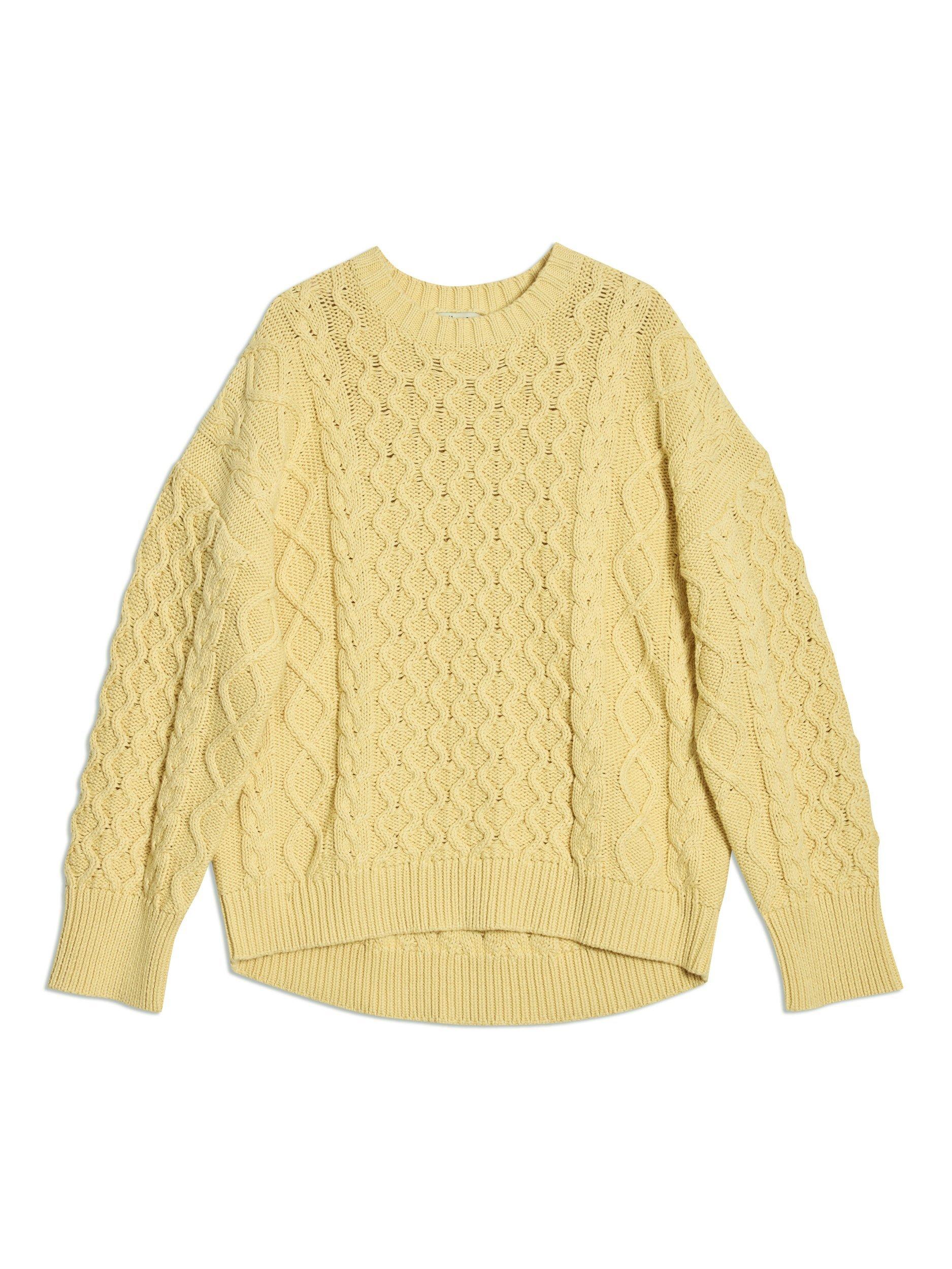 Product image 4 of 4, which shows Albaray Cable Knit Pure Organic Cotton Jumper, Lemon, 10