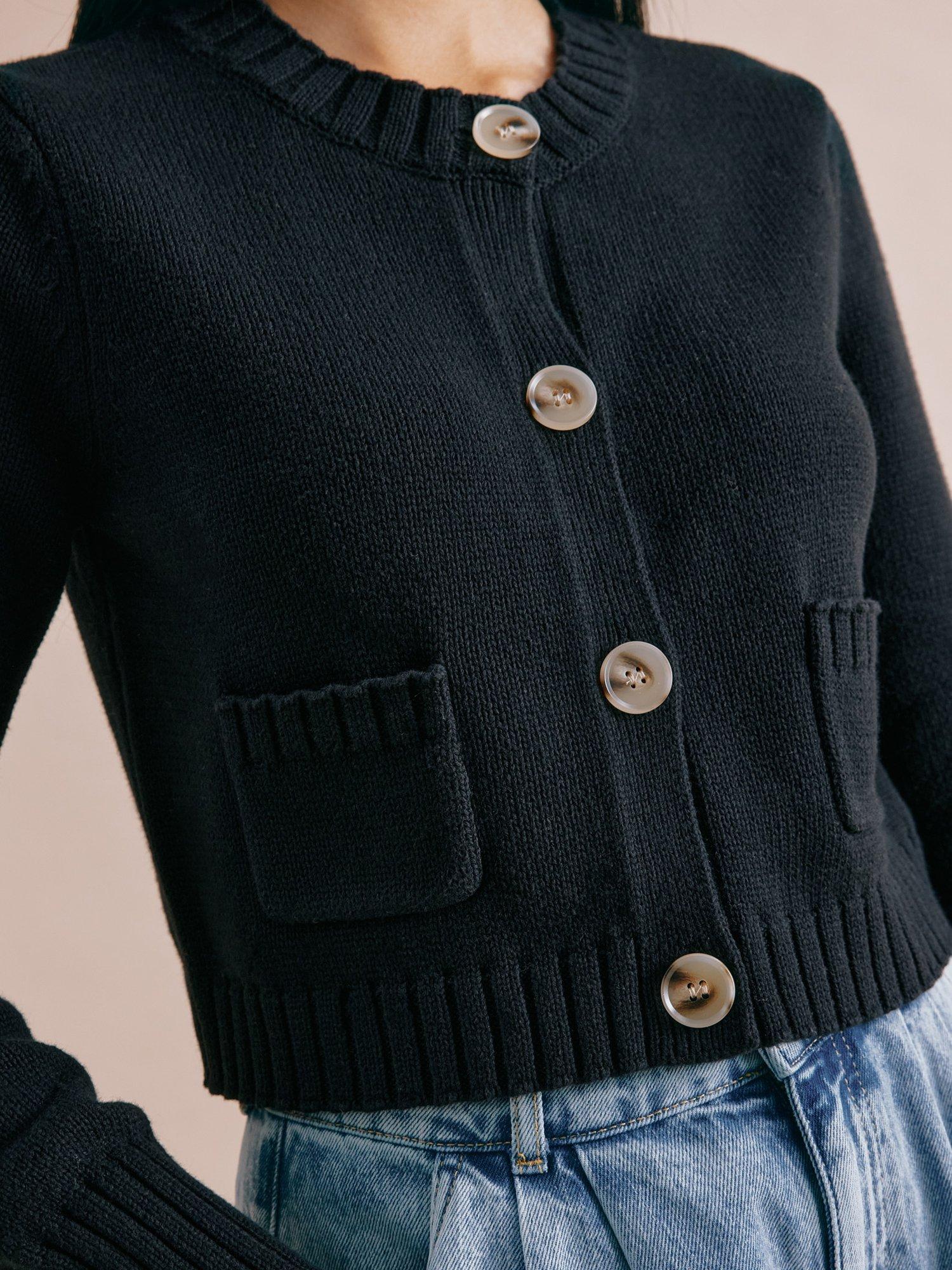 Product image 4 of 5, which shows Albaray Cropped Knit Cardigan, Black, 8