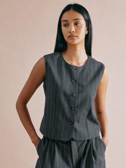 Albaray Pinstripe Round Neck Waistcoat, Grey, Grey
