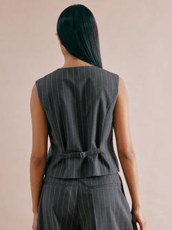 Albaray Pinstripe Round Neck Waistcoat, Grey - view 2, Grey
