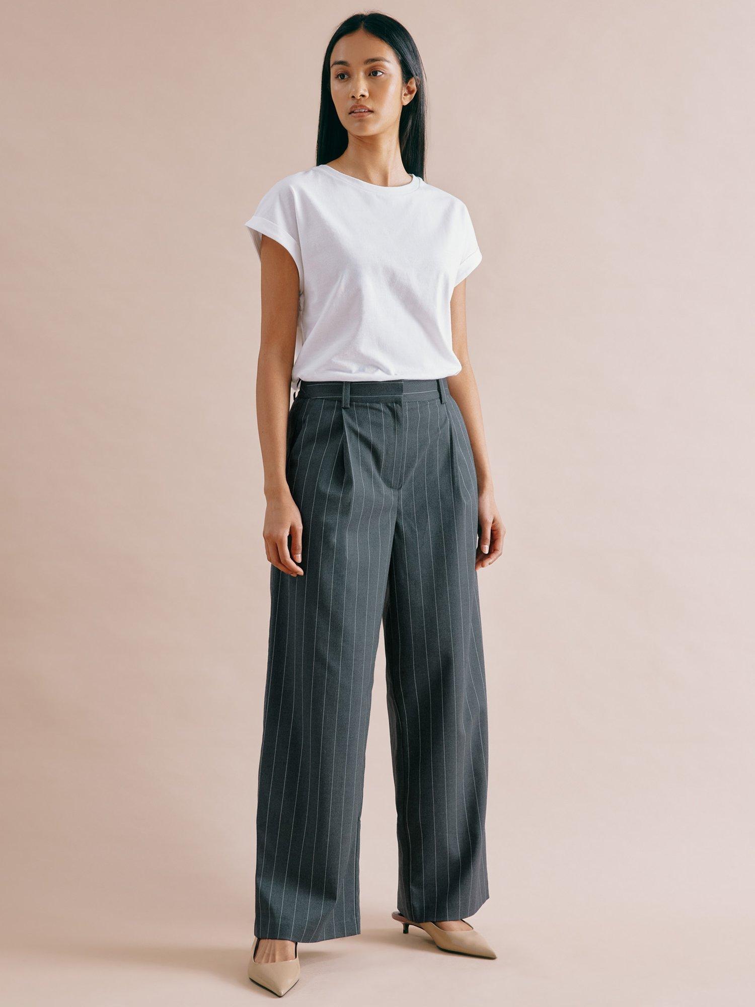 Product image 1 of 6, which shows Albaray Pinstripe Trousers, Grey, 10