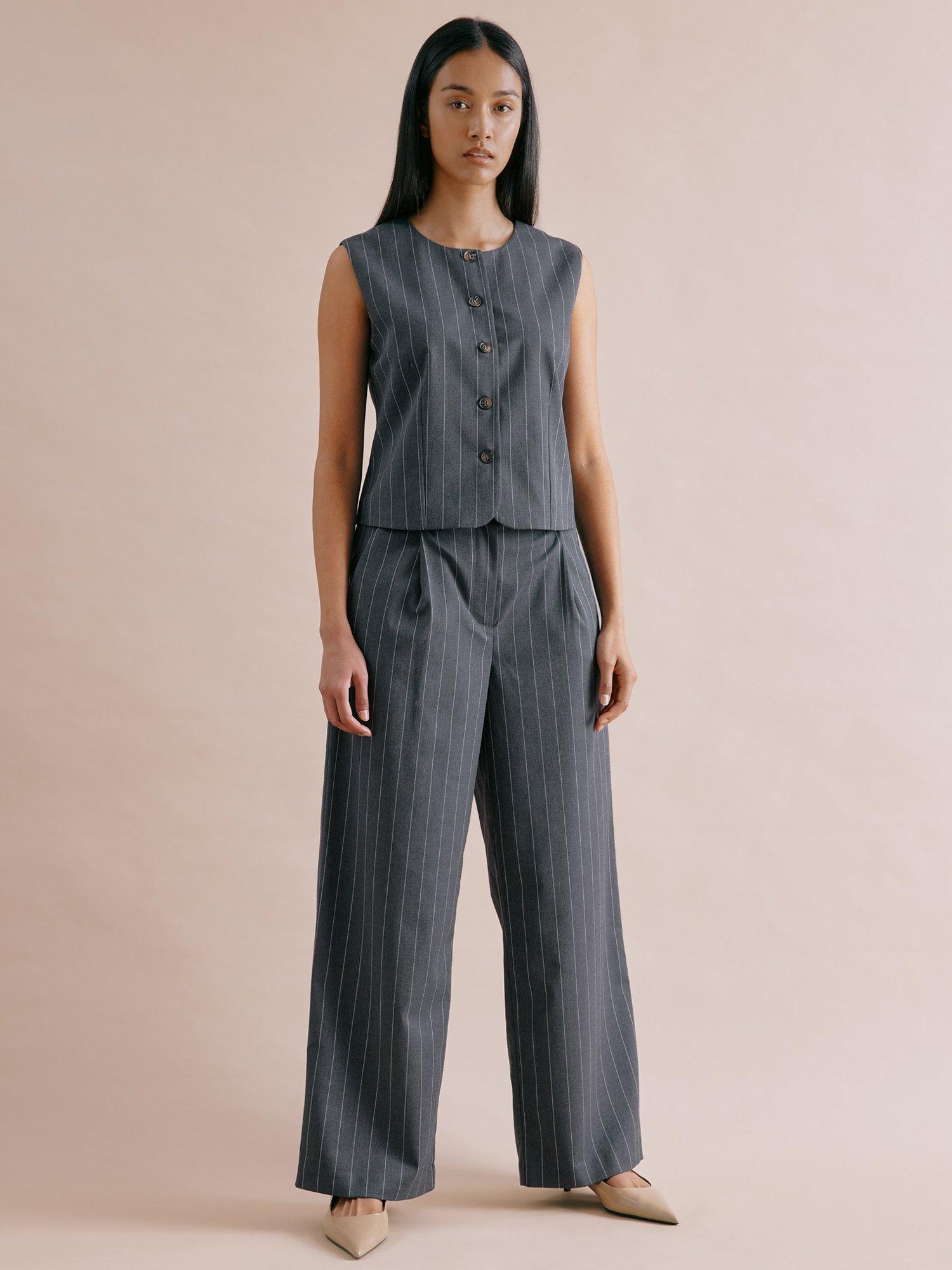 Product image 6 of 6, which shows Albaray Pinstripe Trousers, Grey, 10