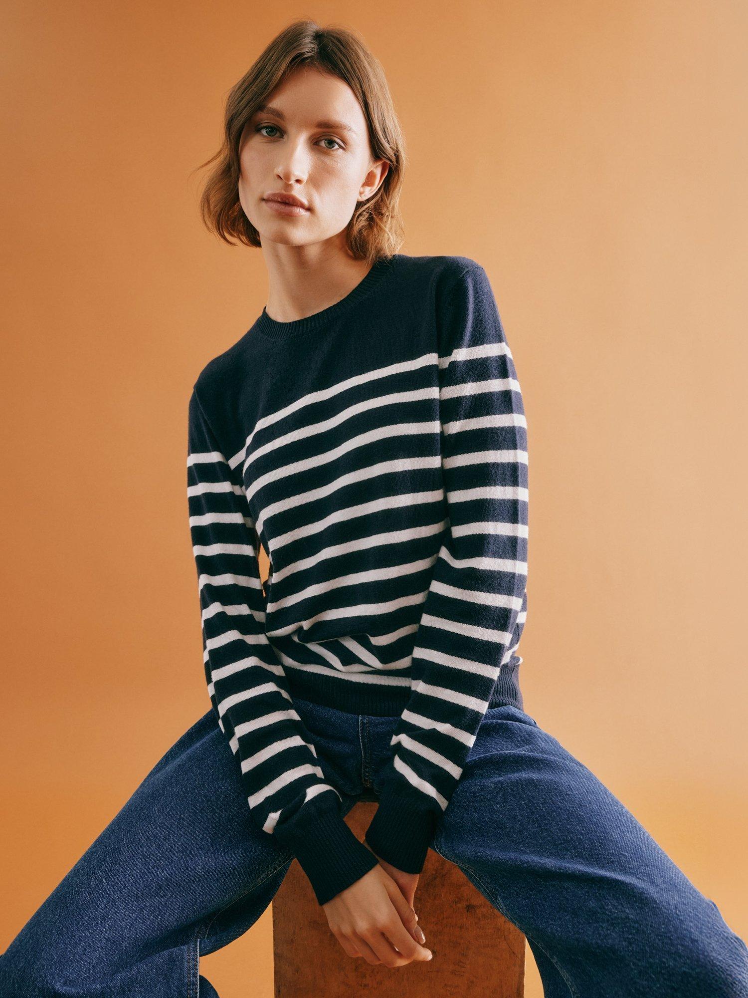 Product image 1 of 6, which shows Albaray Stripe Lightweight Jumper, Navy, 8