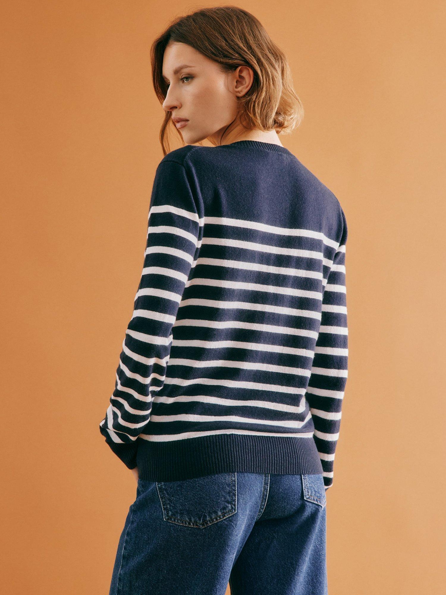 Product image 2 of 6, which shows Albaray Stripe Lightweight Jumper, Navy, 8