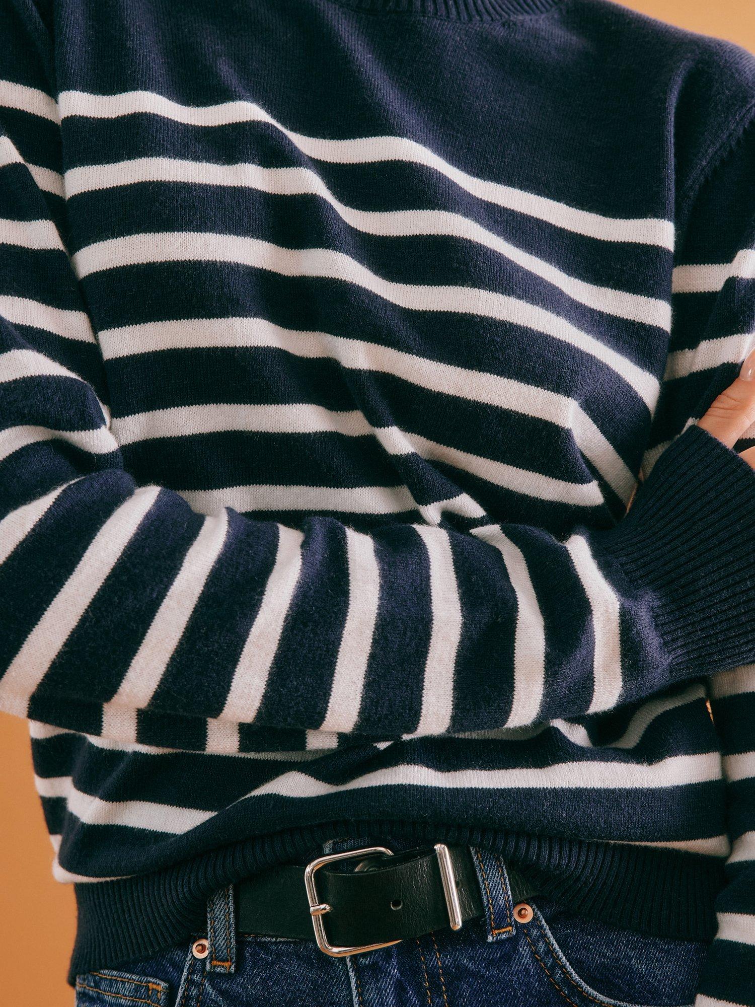 Product image 4 of 6, which shows Albaray Stripe Lightweight Jumper, Navy, 8