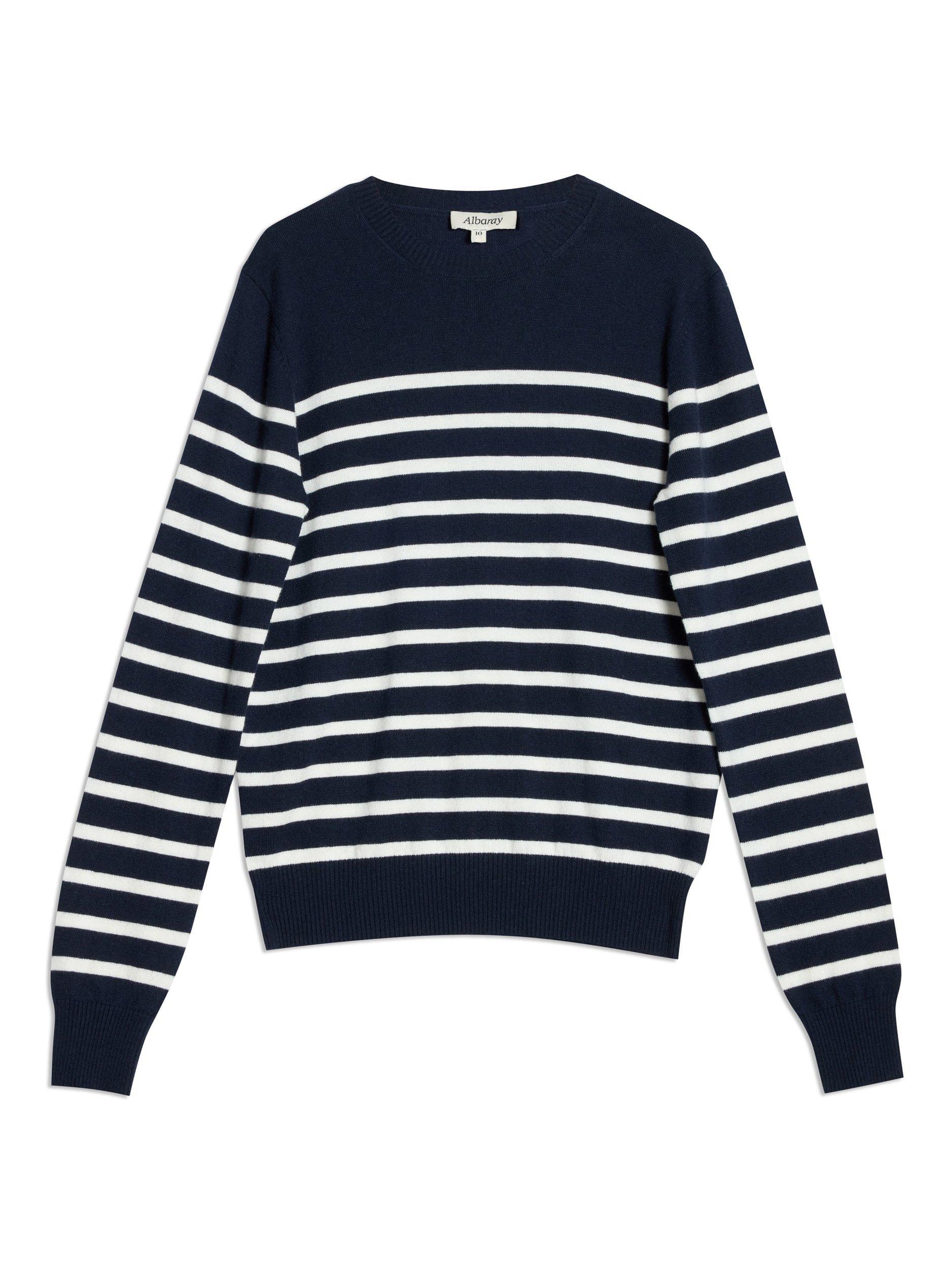 Product image 5 of 6, which shows Albaray Stripe Lightweight Jumper, Navy, 8