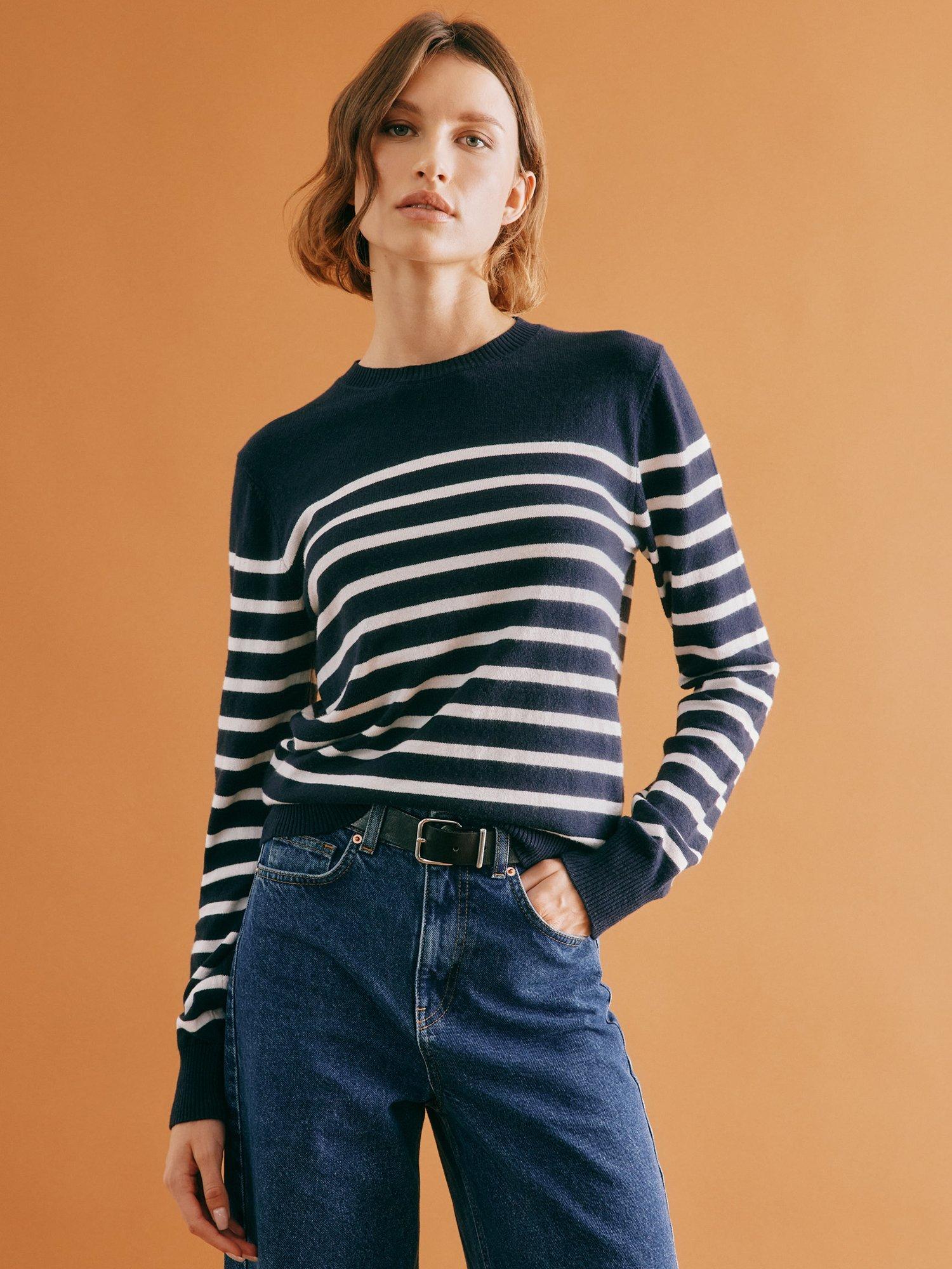 Product image 6 of 6, which shows Albaray Stripe Lightweight Jumper, Navy, 8