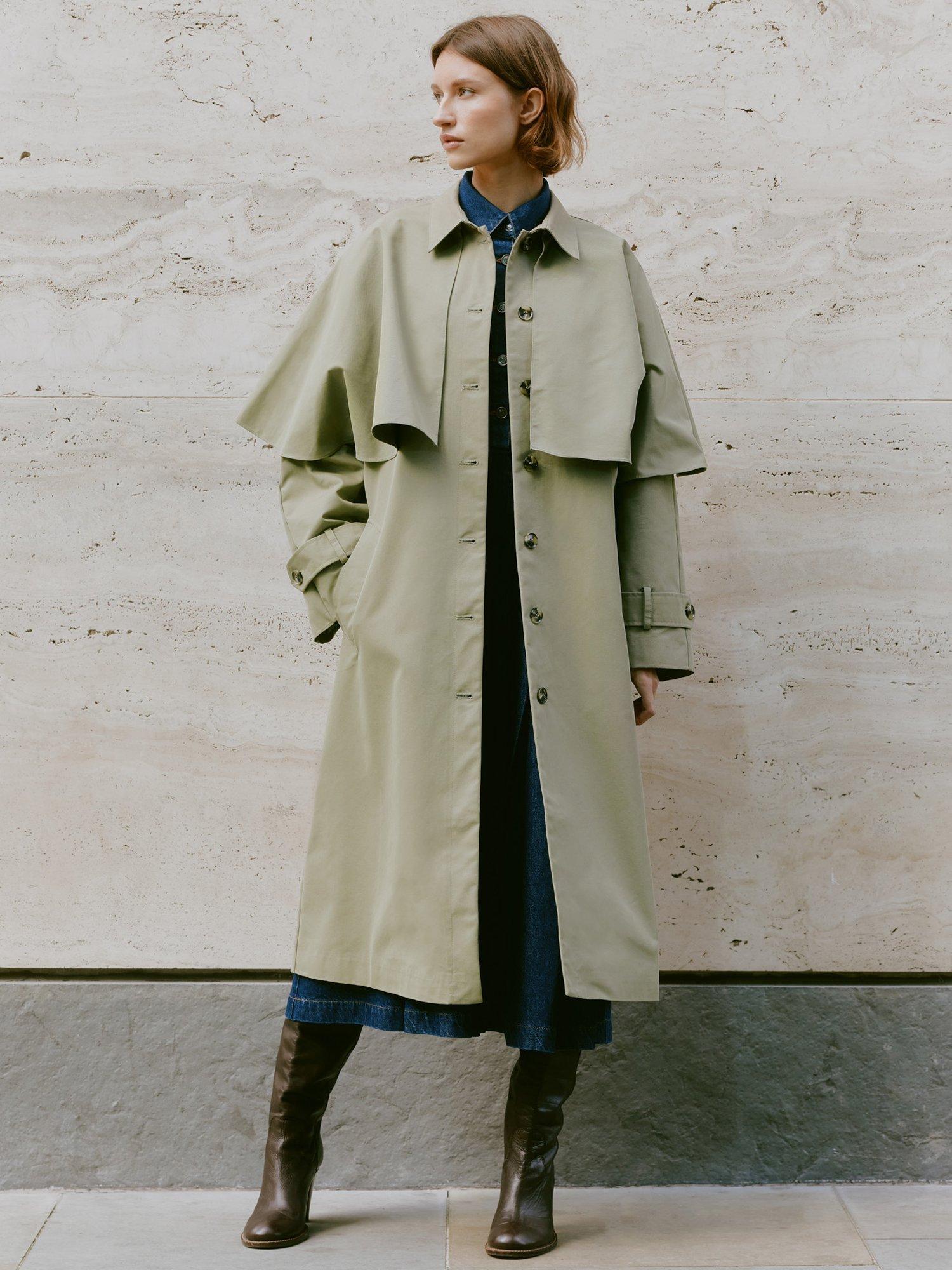 Product image 1 of 10, which shows Albaray Organic Cotton Rich Cape Trench Coat, Khaki, 12