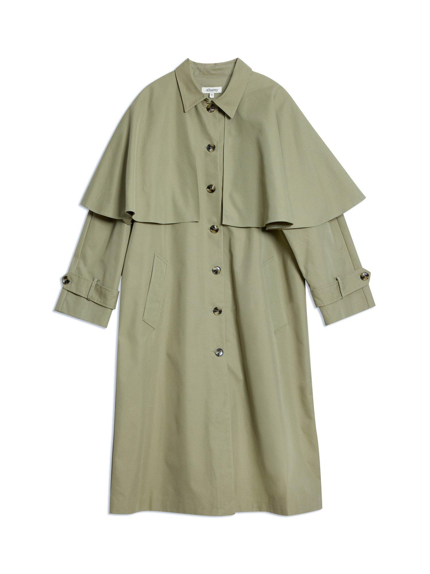 Product image 8 of 10, which shows Albaray Organic Cotton Rich Cape Trench Coat, Khaki, 12