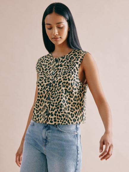 Albaray Animal Print Pure Organic Cotton Shell Top, Multi, Multi