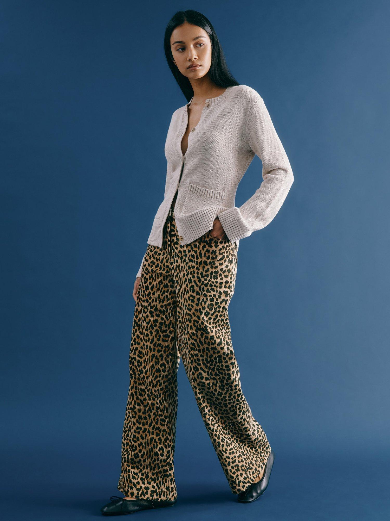 Product image 1 of 6, which shows Albaray Animal Print Organic Cotton Rich Trousers, Brown/Multi, 8