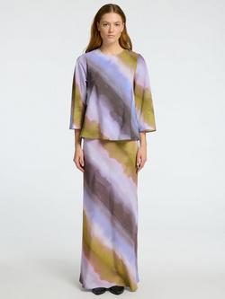 Selected Gafrid Diagonal Stripe Skirt containing TENCEL™ Lyocell and LENZING™ ECOVERO™ Viscose, Cornflower Blue - view 2, Cornflower Blue