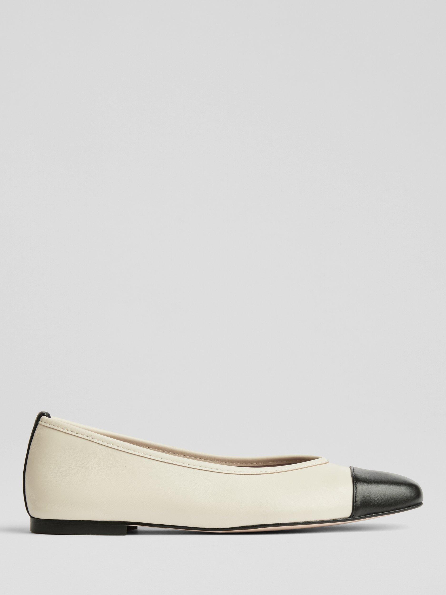 Product image 1 of 3, which shows L.K.Bennett Hanna Leather Ballerina Pumps, Cre-cream/Black, 2