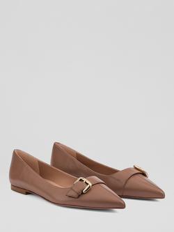 L.K.Bennett Tory Leather Buckle Pointed Flat Pumps - view 2, Taupe