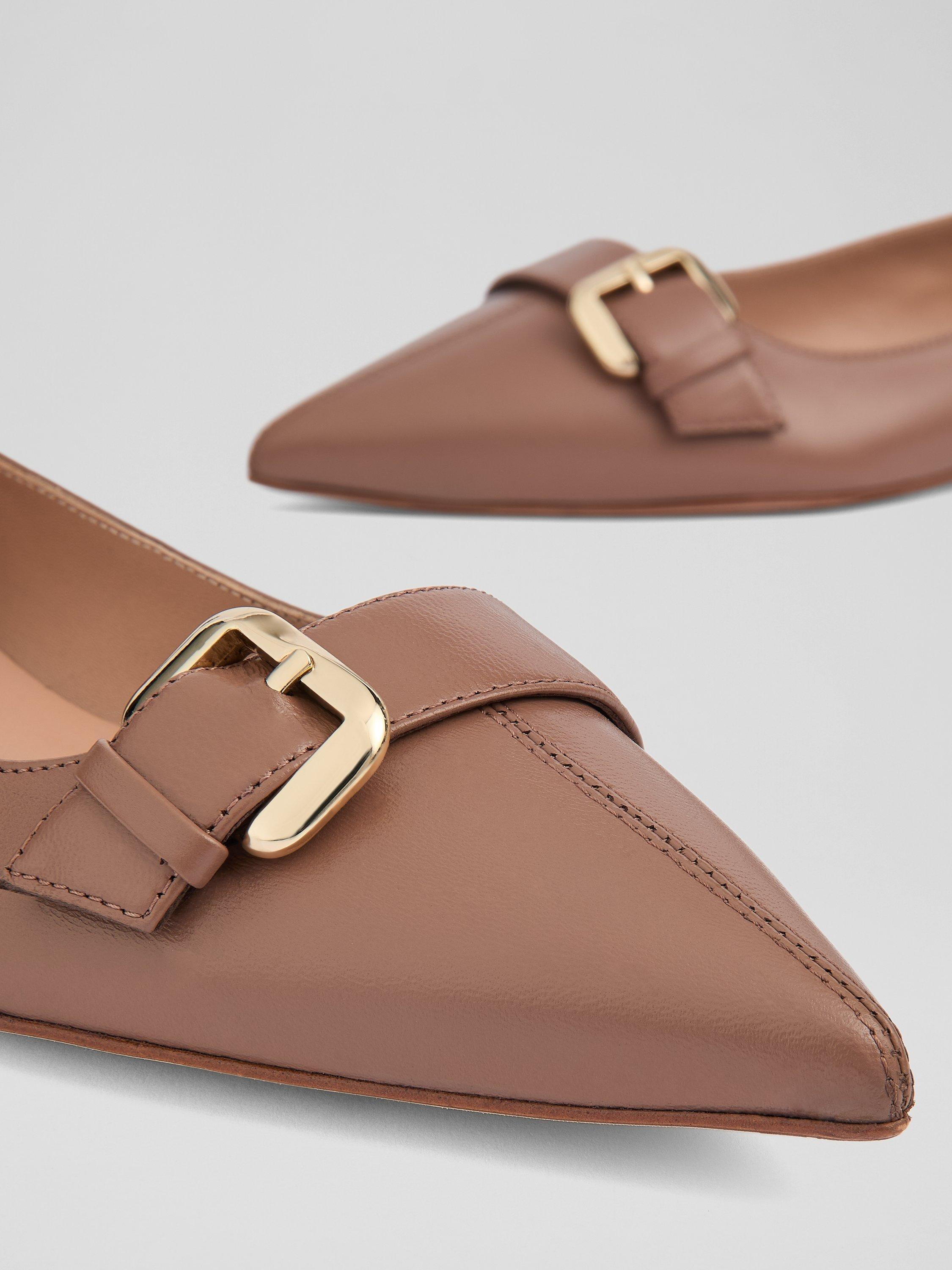 Product image 4 of 4, which shows L.K.Bennett Tory Leather Buckle Pointed Flat Pumps, Taupe, 2