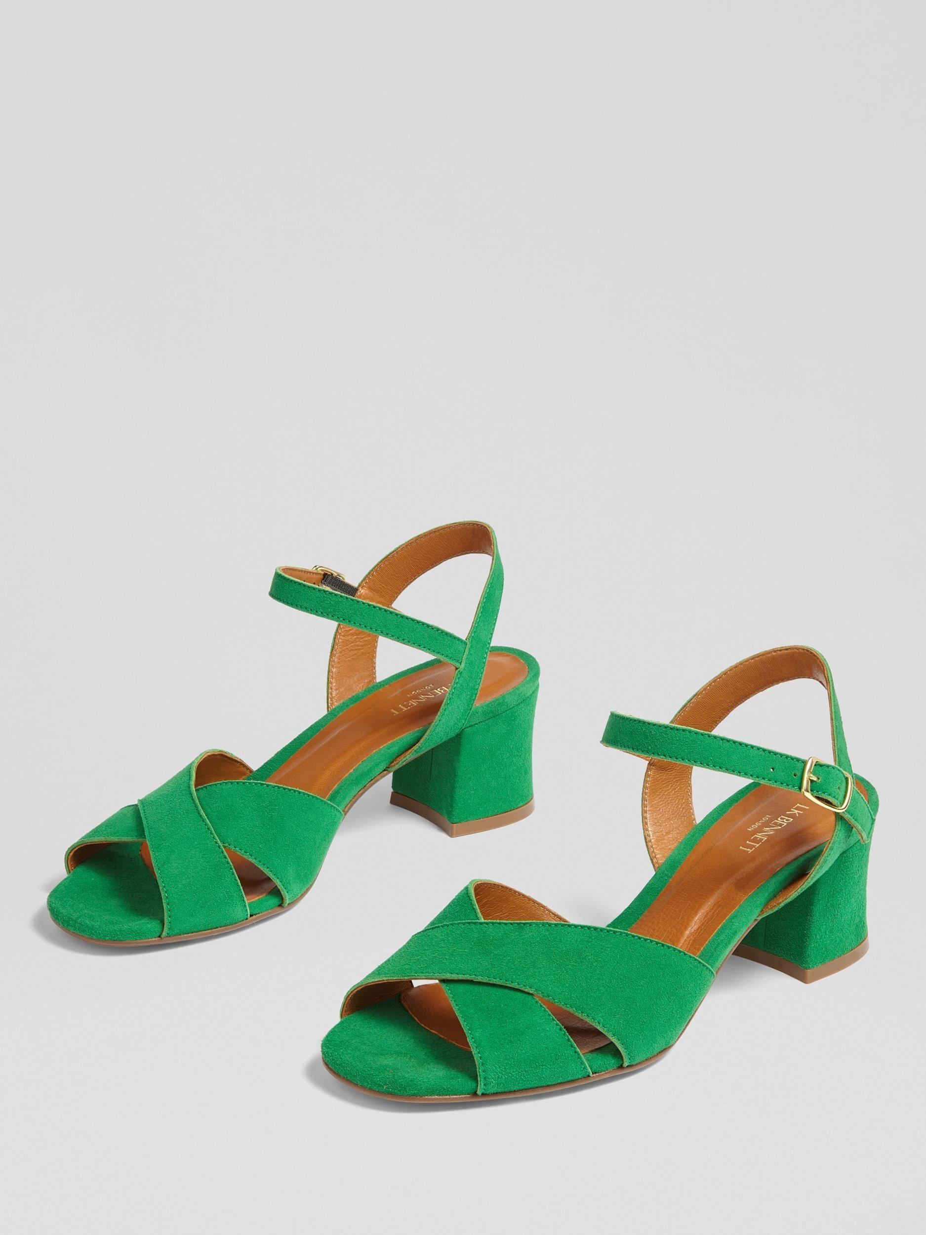 Product image 3 of 4, which shows L.K.Bennett Alba Suede Block Heel Strappy Sandals, Green Mint Leaf, 2