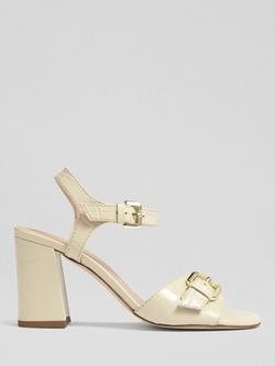 L.K.Bennett Reeva Leather Croc Effect Block Heel Sandals, Buttercream, Buttercream