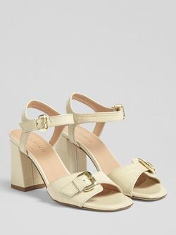 L.K.Bennett Reeva Leather Croc Effect Block Heel Sandals, Buttercream - view 2, Buttercream