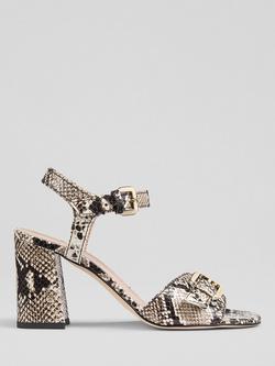L.K.Bennett Reeva Leather Snake Effect Block Heel Sandals, Black/White, Black/White