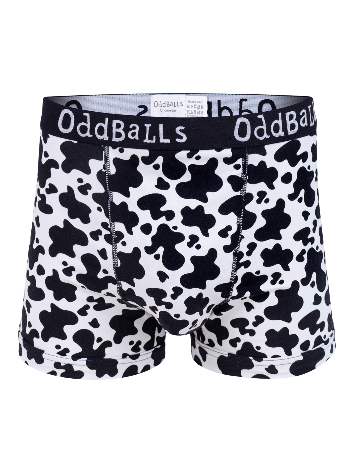 Product image 1 of 4, which shows OddBalls Fat Cow Boxer Shorts, Black/White, XXS