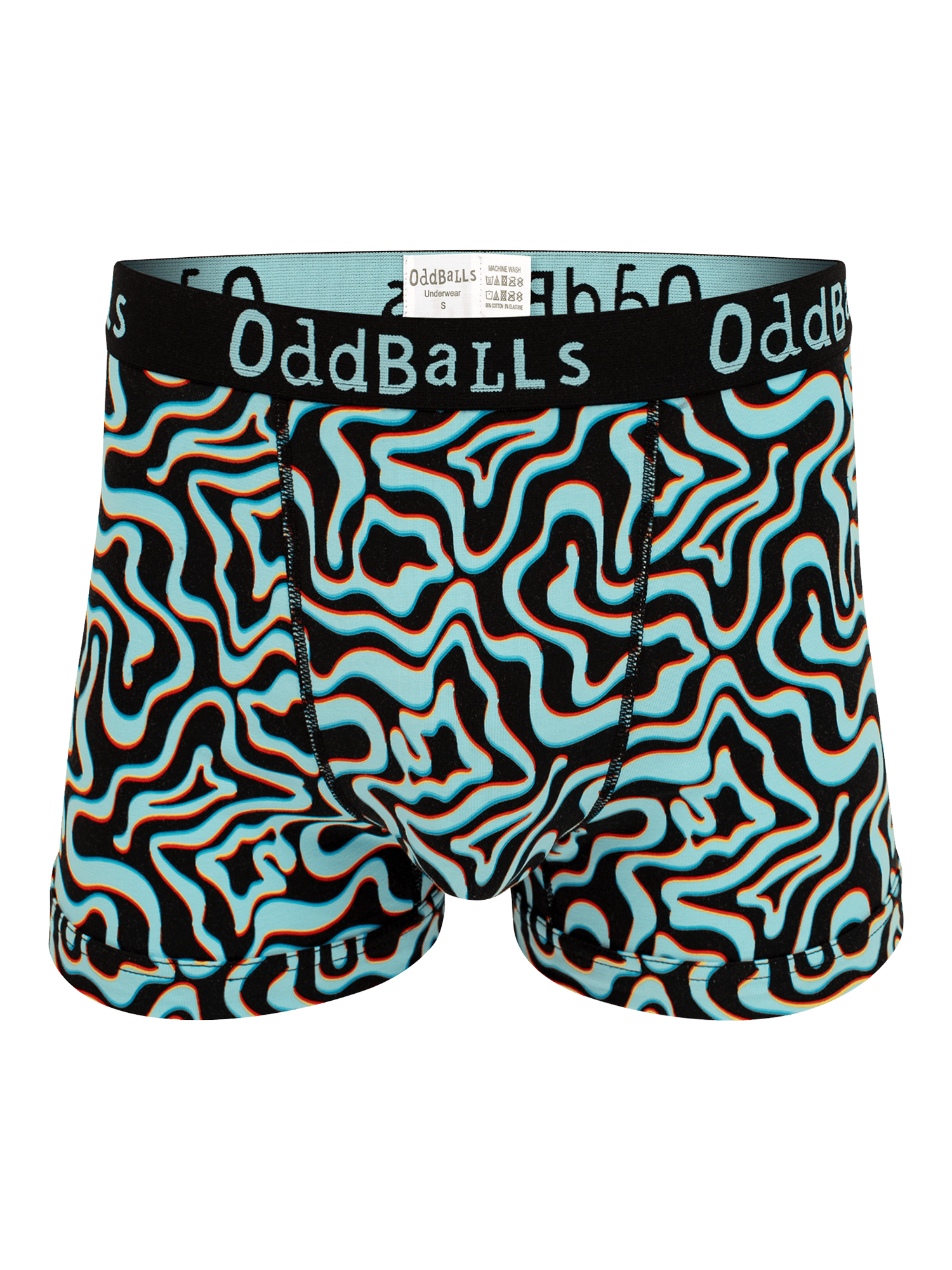 Product image 1 of 4, which shows OddBalls Neon Lava Boxer Shorts, Cyan/Black, XXS