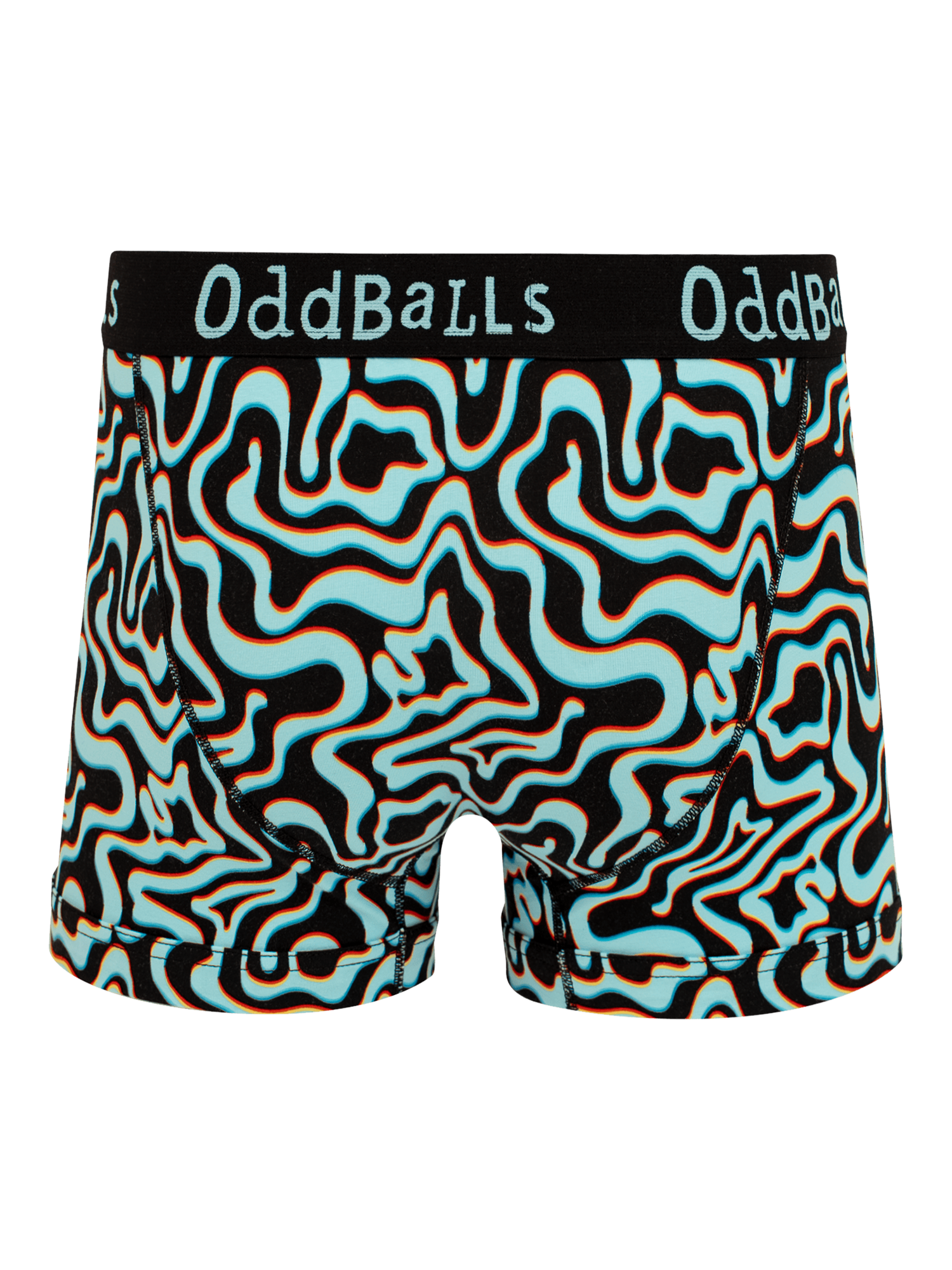 Product image 2 of 4, which shows OddBalls Neon Lava Boxer Shorts, Cyan/Black, XXS