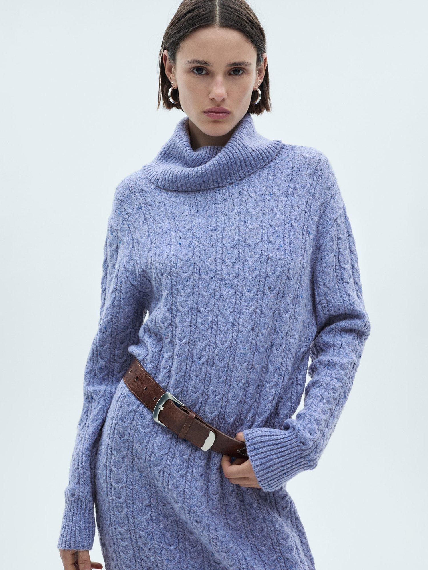 Mango Trenzi Cable Knit Jumper Dress, Pastel Blue