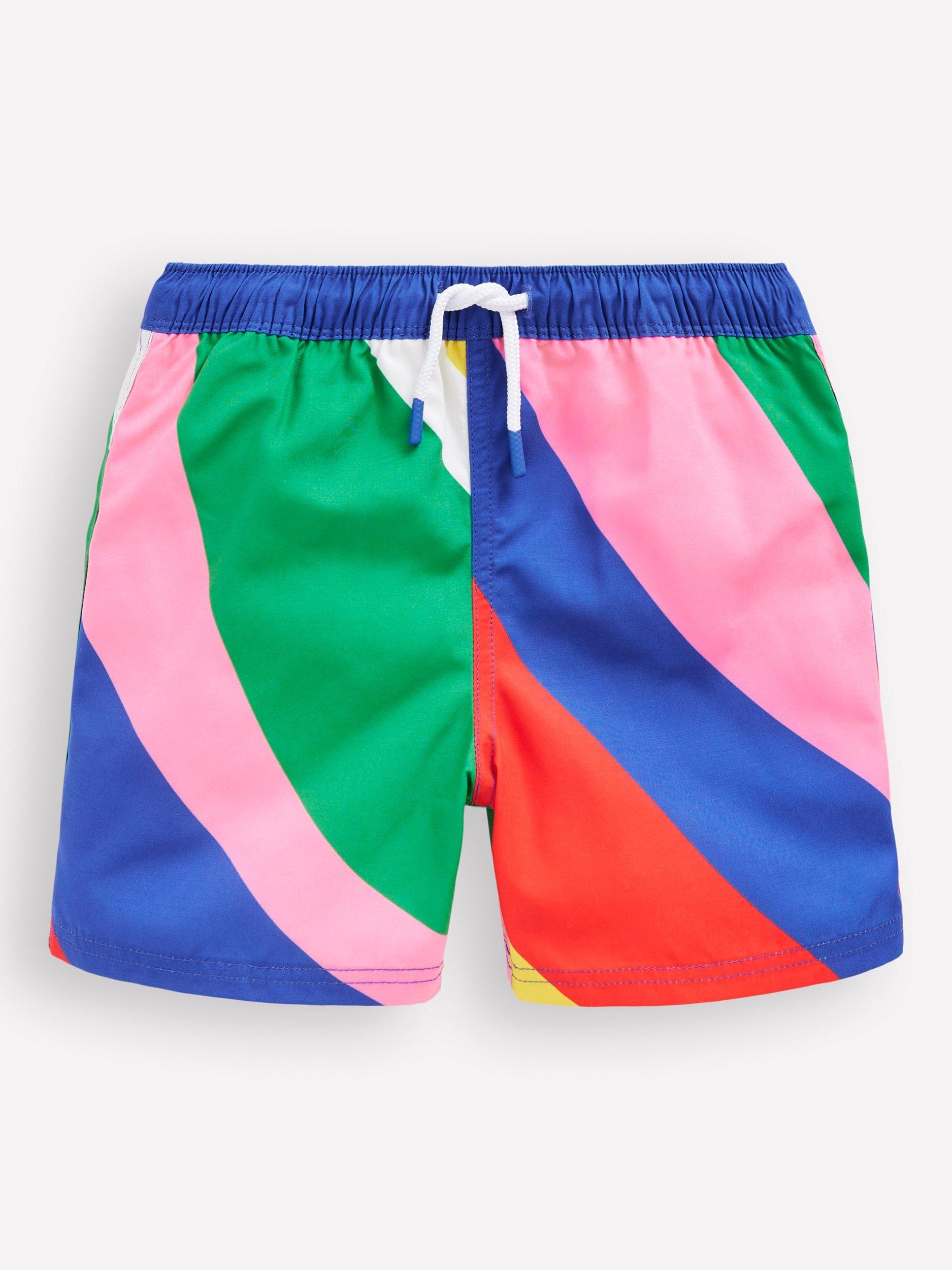 Mini Boden Kids' Swim Shorts, Multi Rainbow Swirl