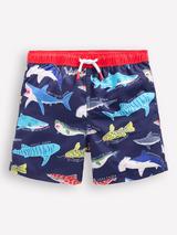 Mini Boden Kids' Swim Shorts, College Navy Sharks