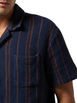 Brixton Bunker Waffle Stripe Short Sleeve Woven Shirt, Washed Navy Stripe - view 2, Washed Navy Stripe