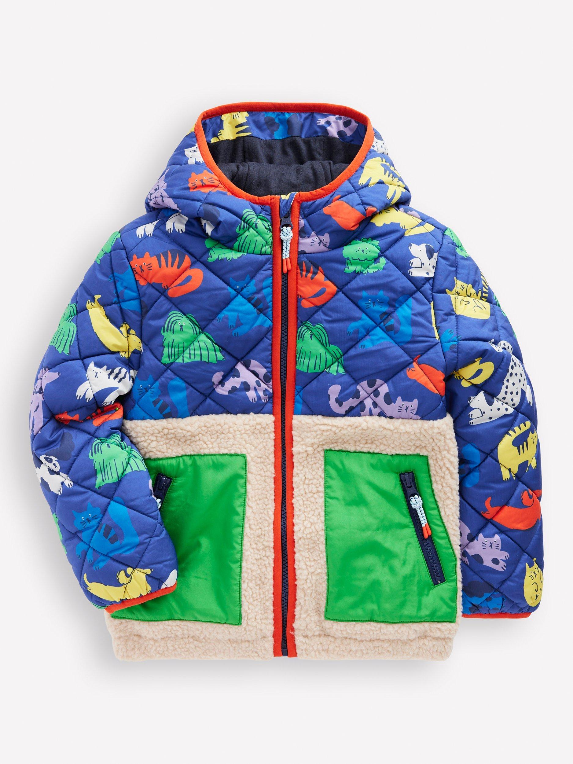 Product image 1 of 5, which shows Mini Boden Kids' Borg Mix Jacket, Rainbow Pets, 10-11 years