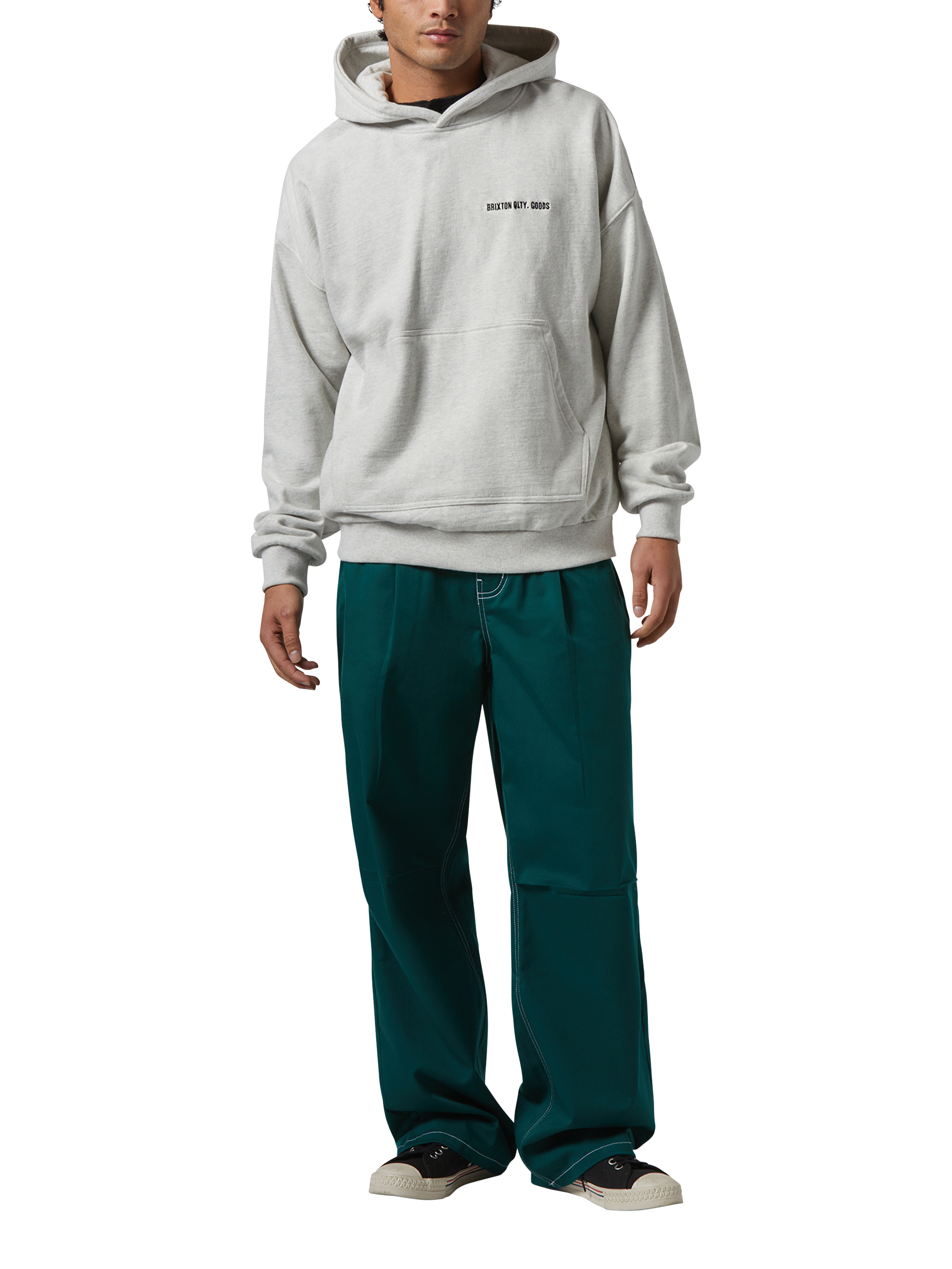 Product image 4 of 7, which shows Brixton Embroidered Heavyweight Oversized Hoodie, Heather Grey Ash, S