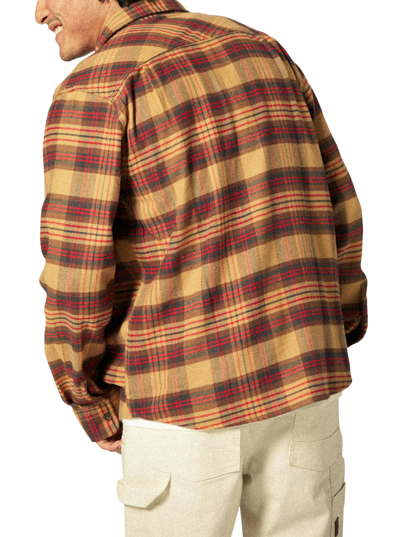 Product image 2 of 3, which shows Brixton Bowery Long Sleeve Flannel Shirt, Curry, S