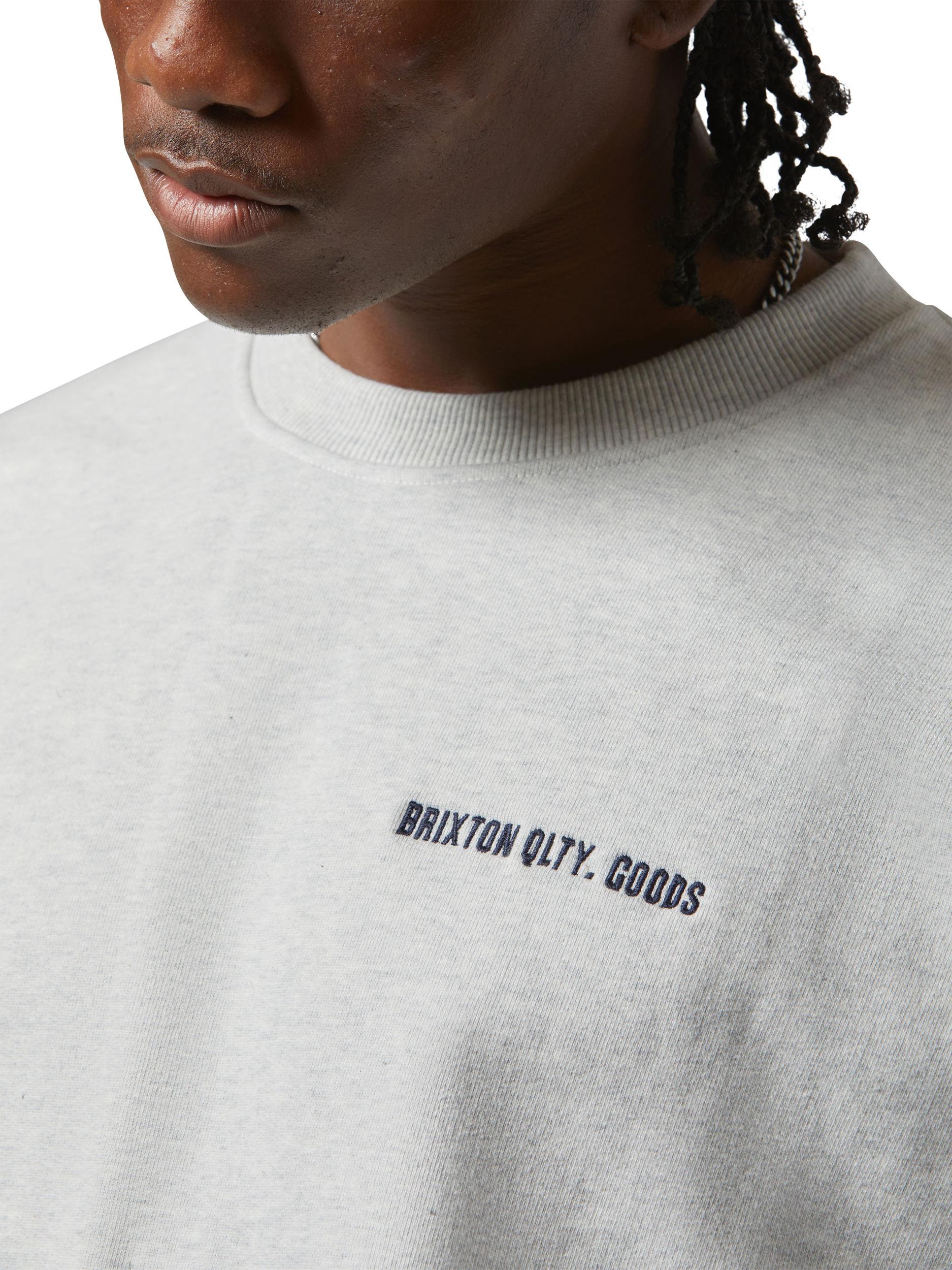 Product image 4 of 5, which shows Brixton Embroidered Heavyweight Oversized Crew Sweatshirt, Heather Grey Ash, S