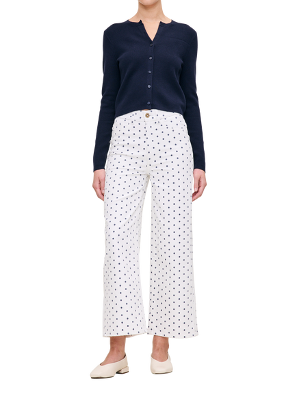 DL1961 Hepburn High Rise Wide Leg Polka Dot Cropped Jeans, White/Black, White/Black