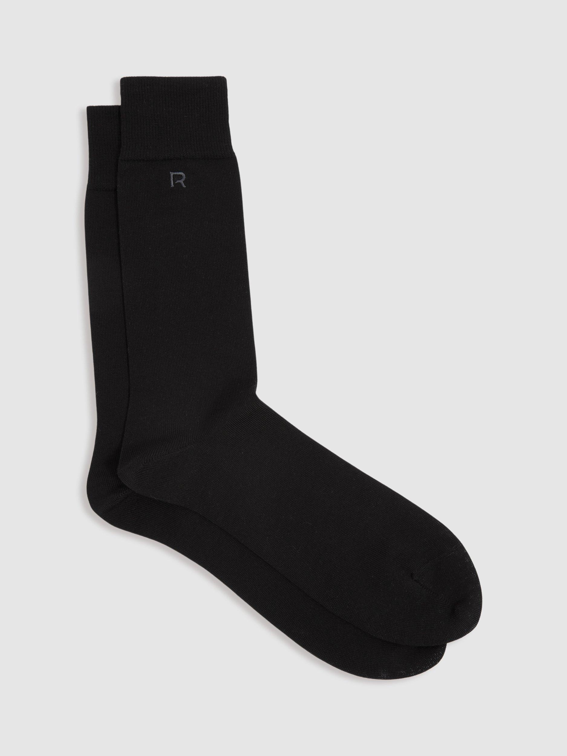 Reiss Penn Cotton-Blend Logo Embroidered Socks, Black/Mid Grey
