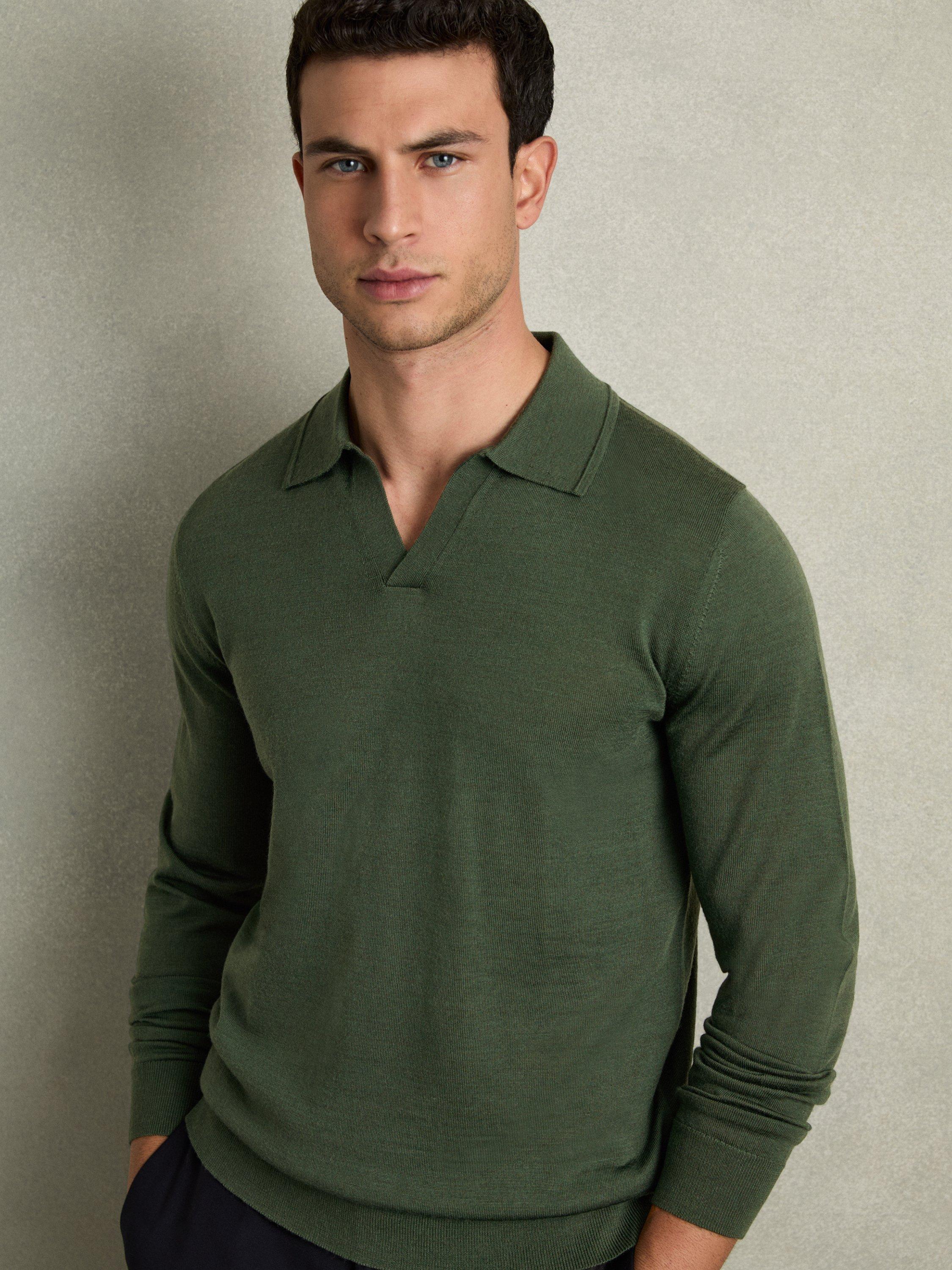 Reiss Milburn Wool Collar Jumper, Dark Kale Green