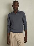 Reiss Milburn Merino Wool Polo Shirt, Blackened Blue
