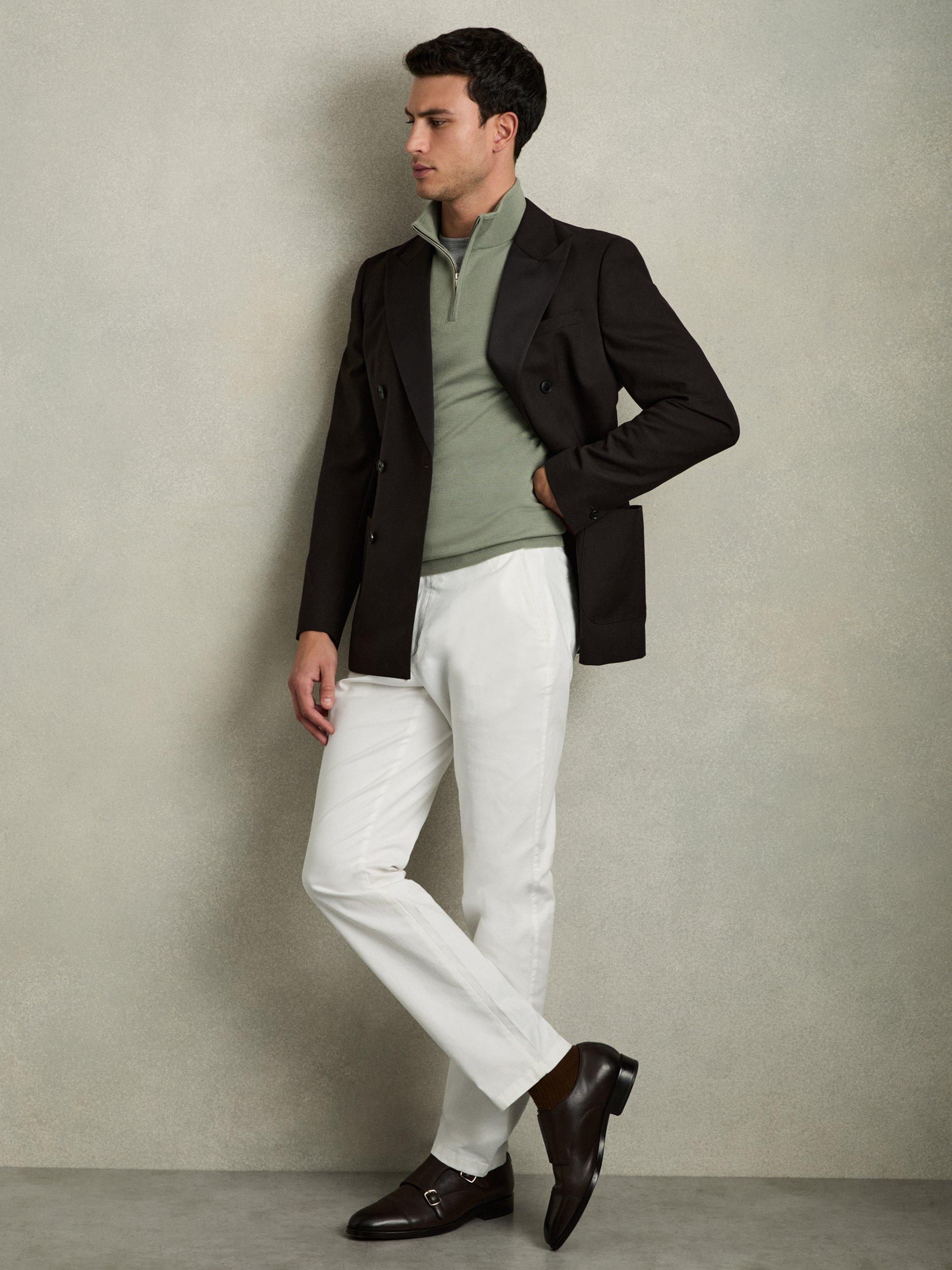 Product image 4 of 5, which shows Reiss Blackhall Merino Wool Funnel Neck Half Zip Jumper, Herb Green, S