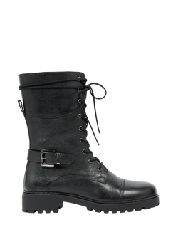 Celtic & Co. Strap Detail Lace Up Knee-High Leather Boots, Black, Black