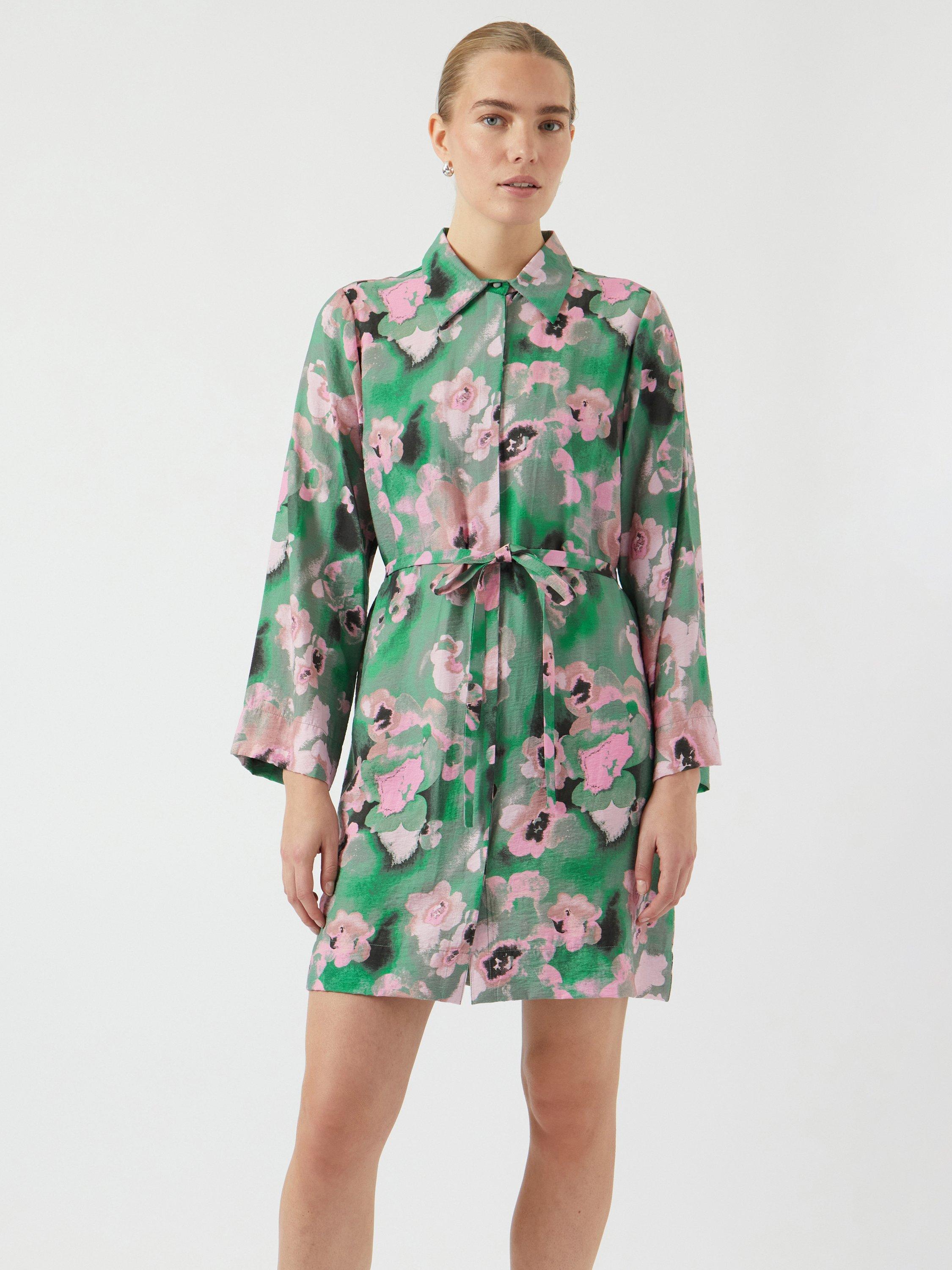 YAS Floral Shirt Mini Dress, Green/Pink