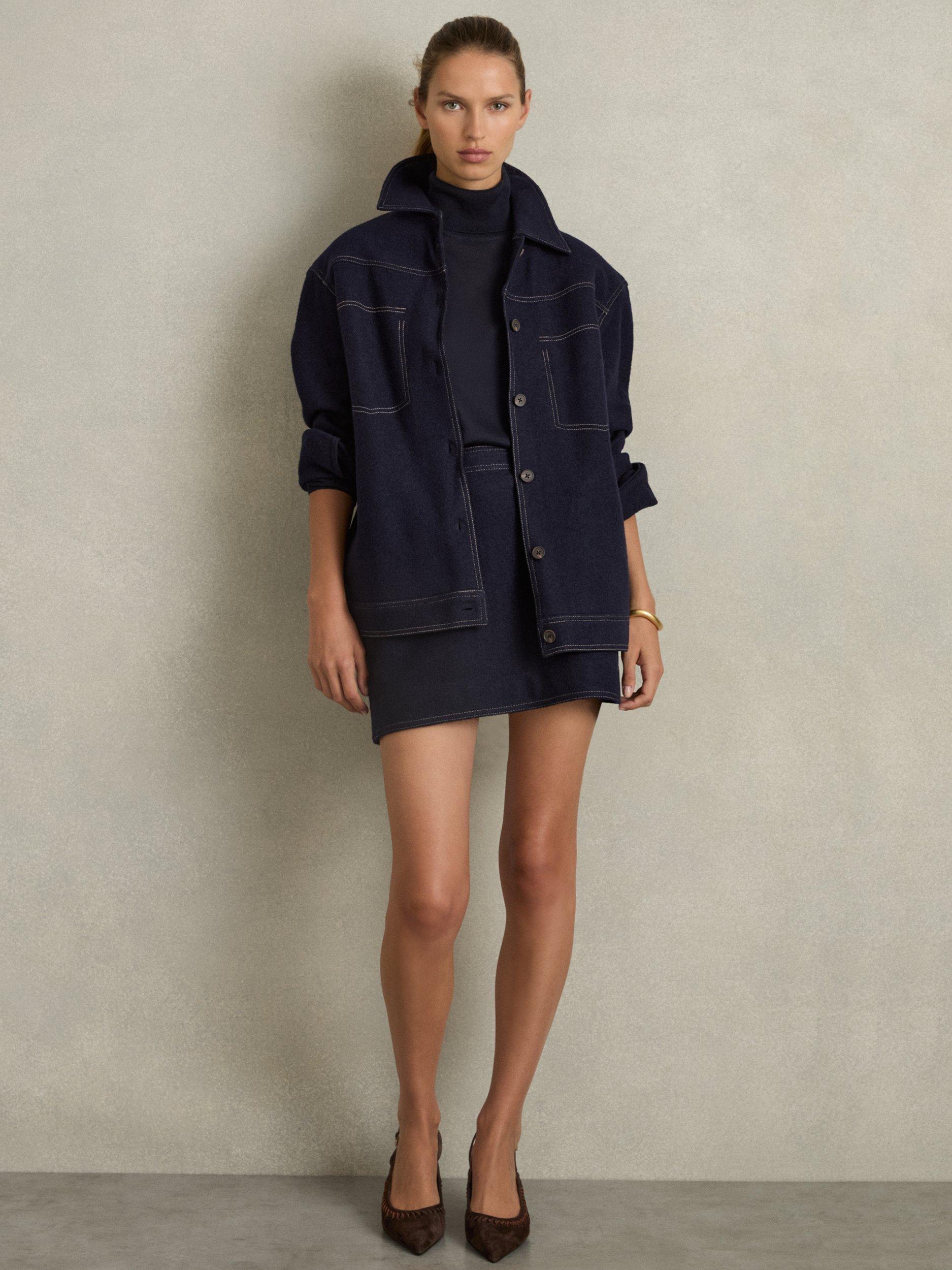 Product image 4 of 5, which shows Reiss Elise Wool Rich Denim Shirt, Navy, 6