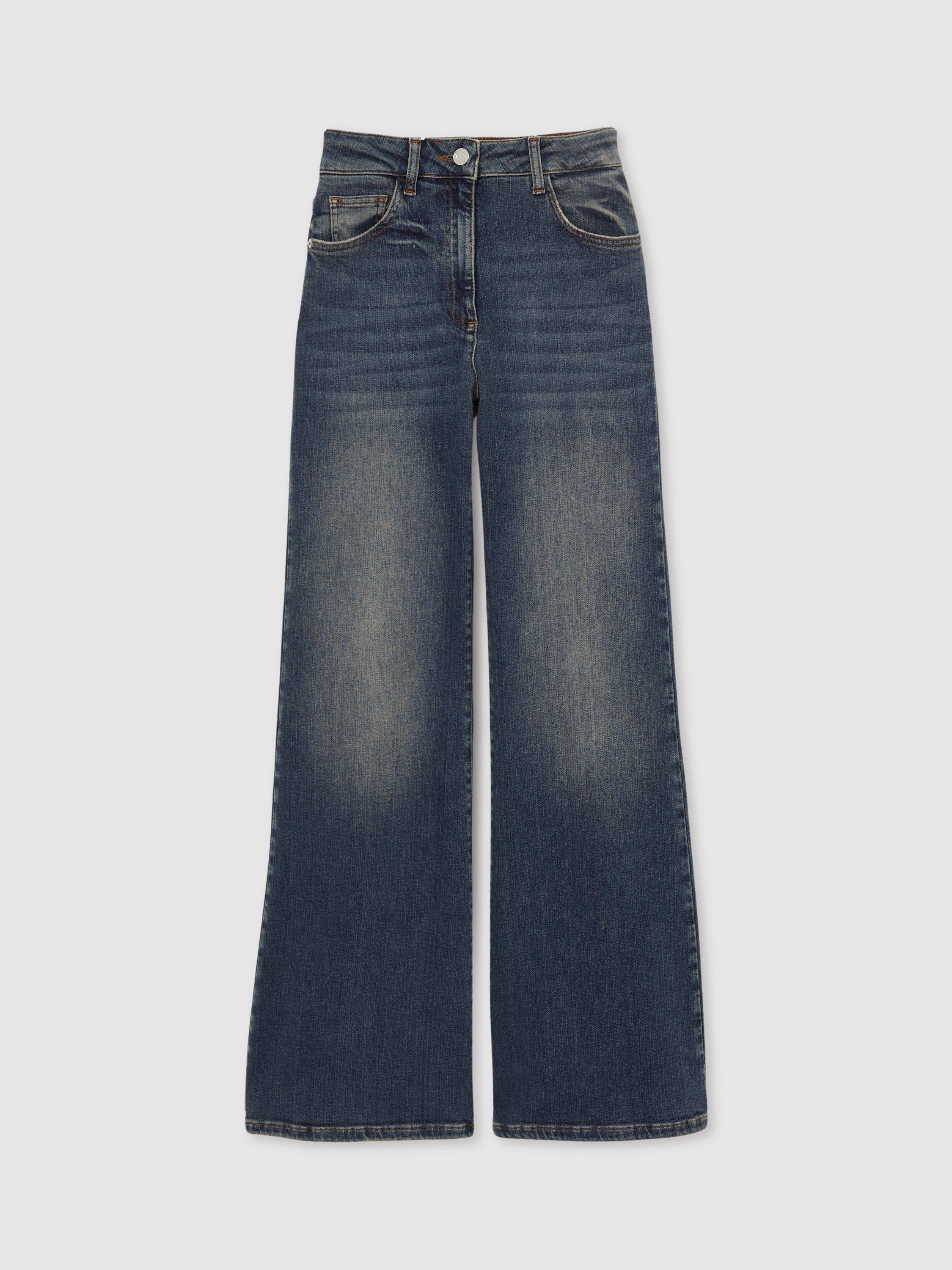 Product image 3 of 5, which shows Reiss Petite Bonnie Flared Jeans, Mid Blue, 25Pt