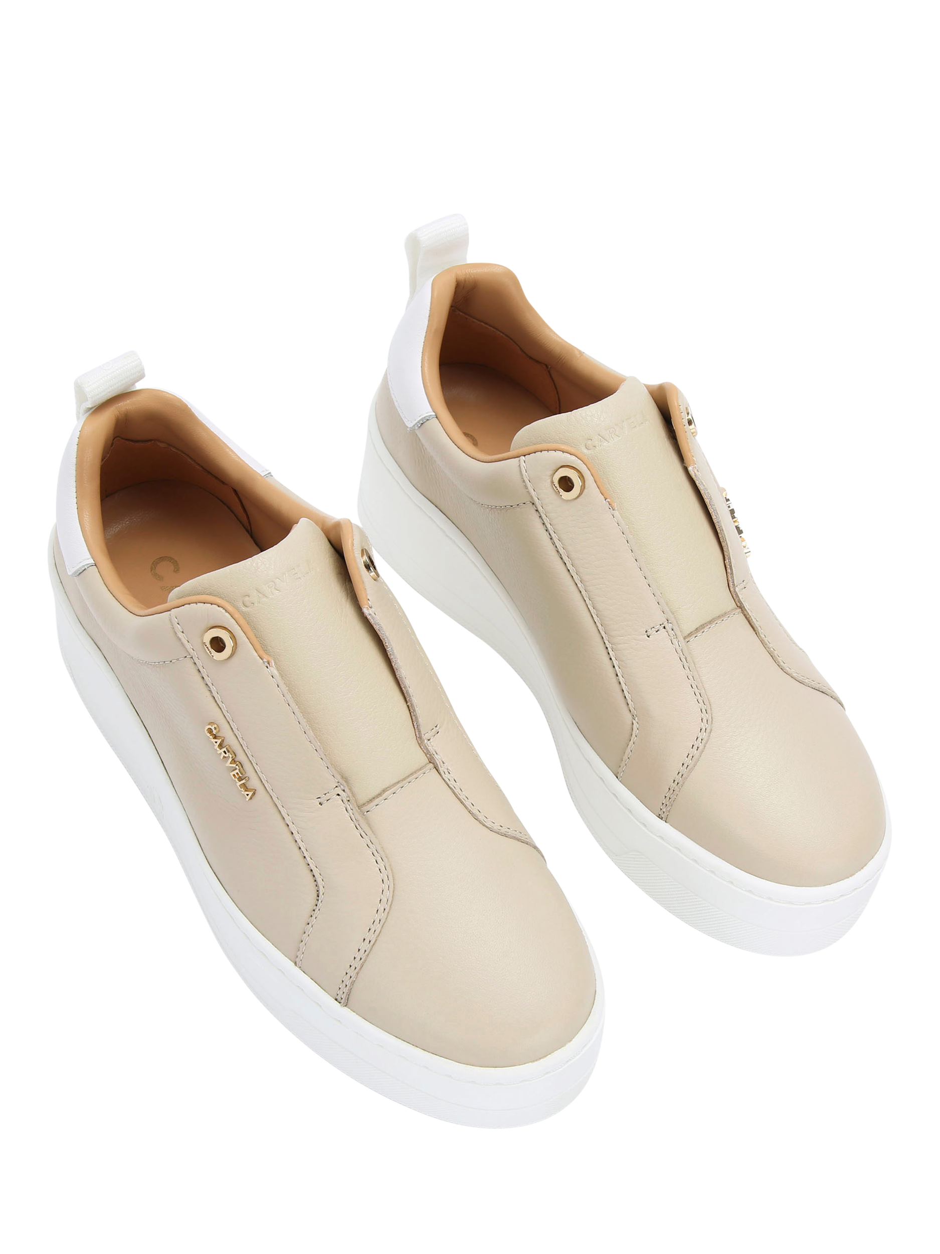 Product image 3 of 5, which shows Carvela Connected Leather Chunky Laceless Trainers, Natural Taupe, 3