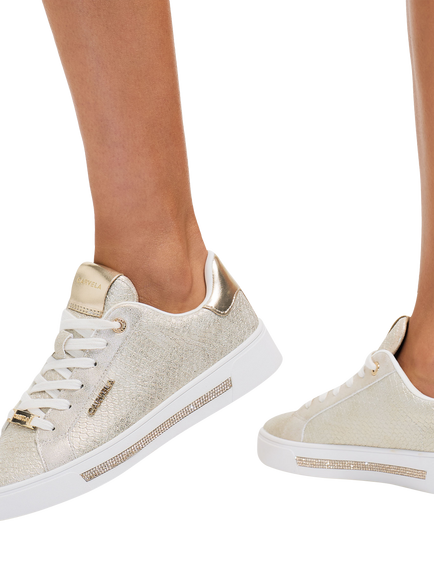 Carvela Diamond Metallic Leather Trainers, Gold - view 2, Gold
