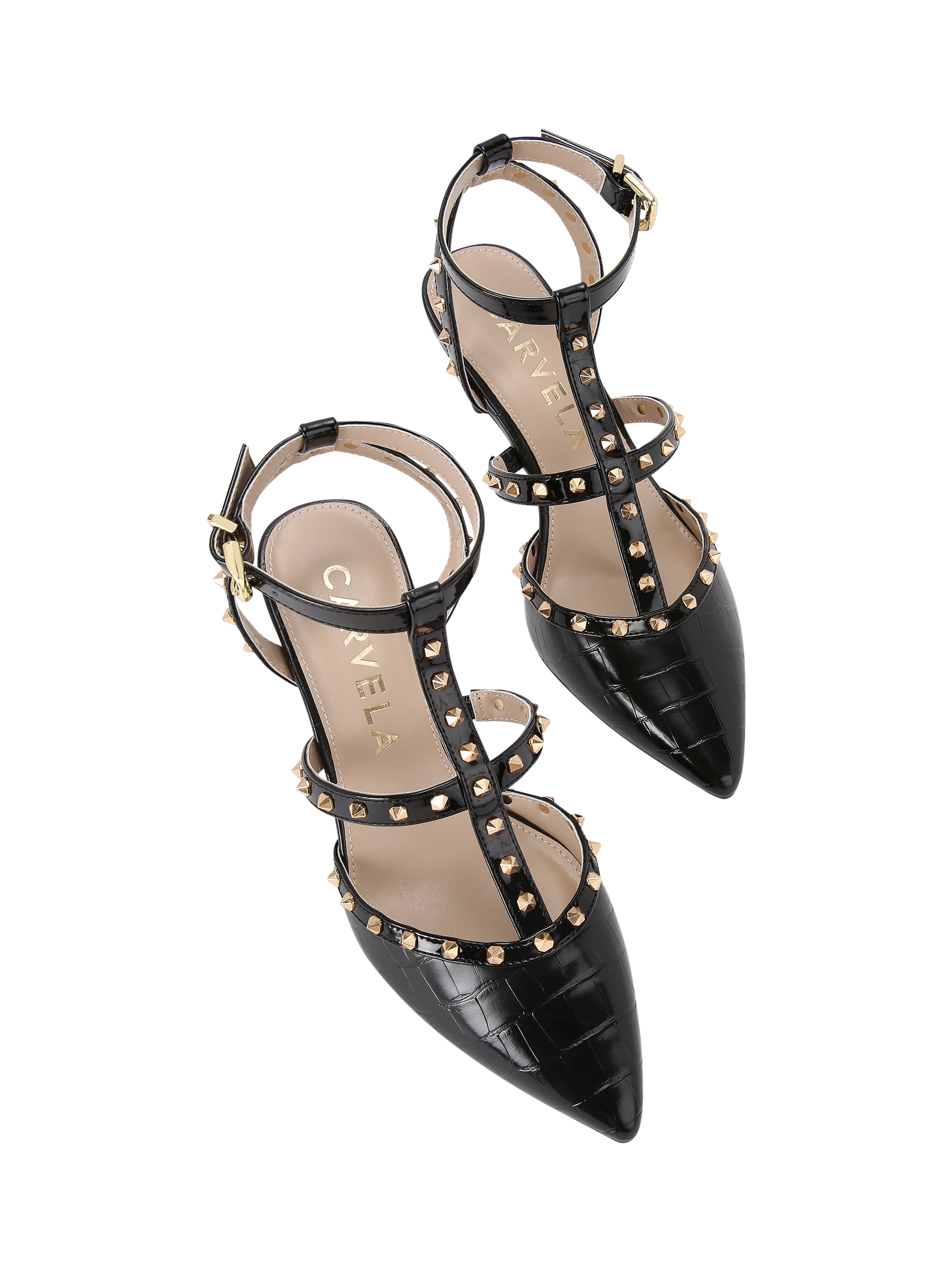 Product image 3 of 5, which shows Carvela Samba Studded Stiletto Heel Court Shoes, Black, 2