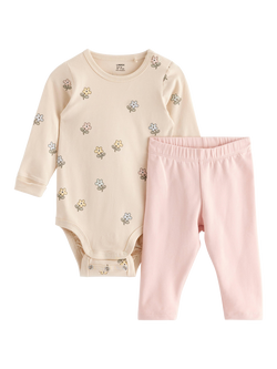 Lindex Baby Flowers Top & Leggings Set, Light Beige, Light Beige