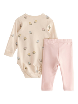 Lindex Baby Flowers Top & Leggings Set, Light Beige - view 2, Light Beige
